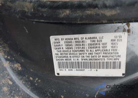 2005 Honda Odyssey Ex-L из США, поврежденный, VIN 5FNRL38625B047273